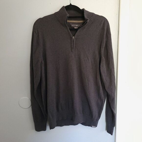 Eddie‎ Bauer 1/4 Zip Henley Merino Wool Blend Sweater Size Large Gray - Picture 1 of 12